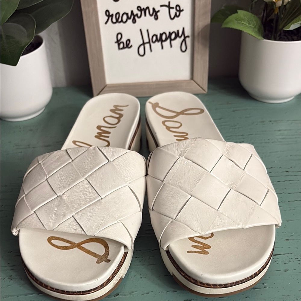 Sam Edelman White Woven Slide Sandals SZ 9 M box 161